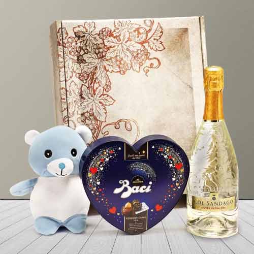 Teddy Chocolates And Sparkling Wine