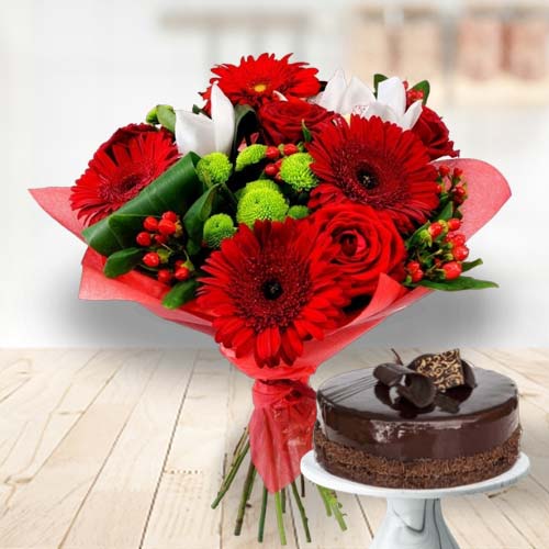 Red Flowers And Cake