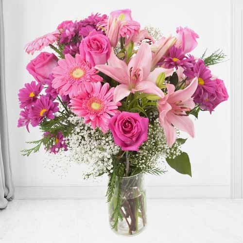 Rose Lily Gerbera Arrangement-Bouquet Flowers Mothers Day