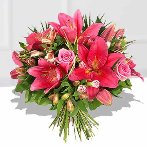Lilium And Pink Roses-Flowers For A New Mum