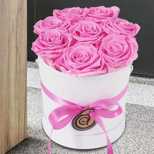 7 Pink Preserved Roses In A Box-Year Lasting Roses