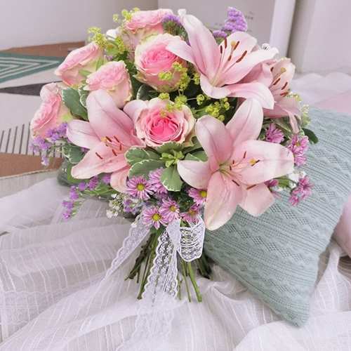 - Pink Rose Lily Bouquet For Mom