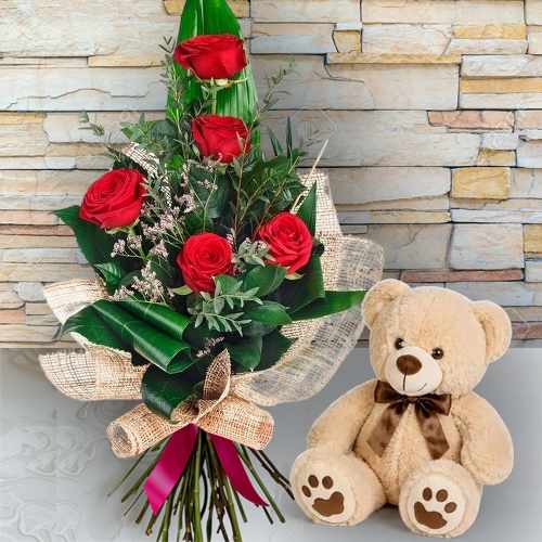Teddy Bear & White Rose Gift Arrangement For Italy Special Moments