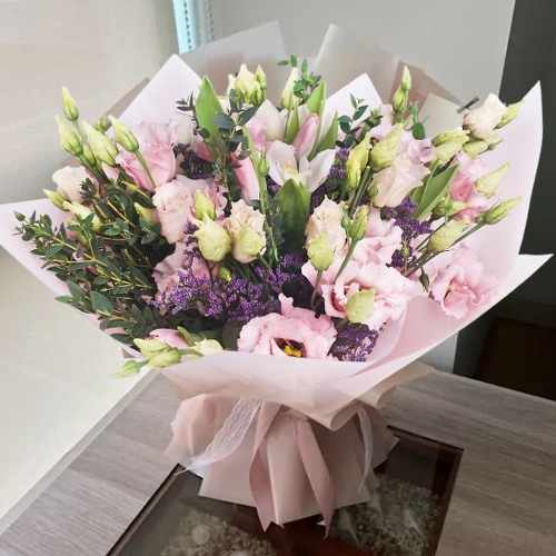 Pink Lisianthus & Limonium Bouquet For Italy Elegant Gifting Moments