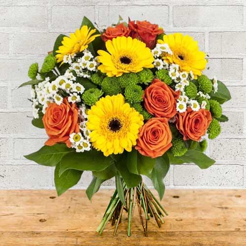 Yellow Gerbera & Orange Rose Bouquet For Italy Joyful Celebrations