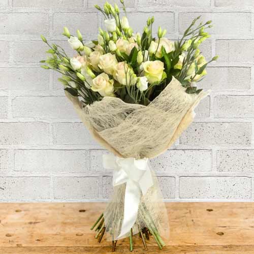 White Rose & Lisianthus Bouquet For Italy Elegant Gifting And Celebrations