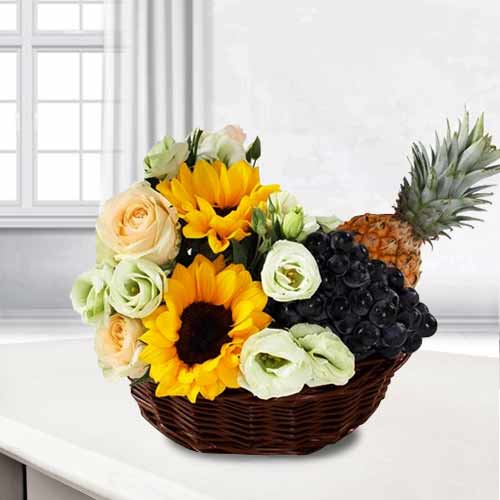 Refreshing Basket-Fruit Flower Bouquet Delivery Italy