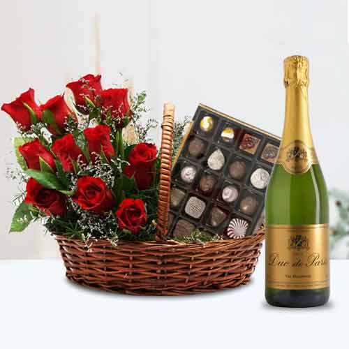 Rose Chocolates And Sparkling Wine-Anniversary Gift Idea