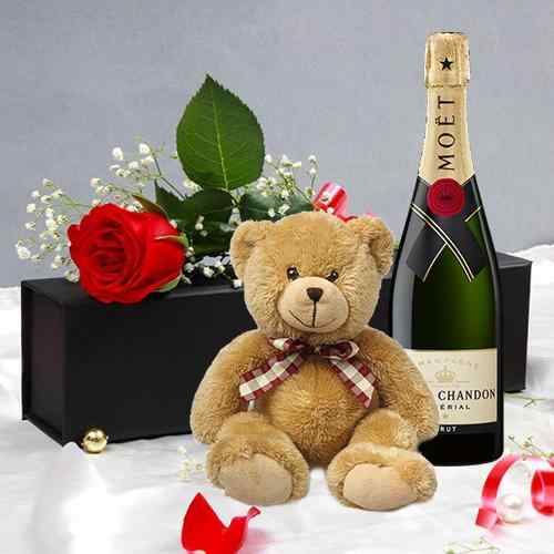 Rose Champagne Teddy-Best Birthday Presents For Girlfriend