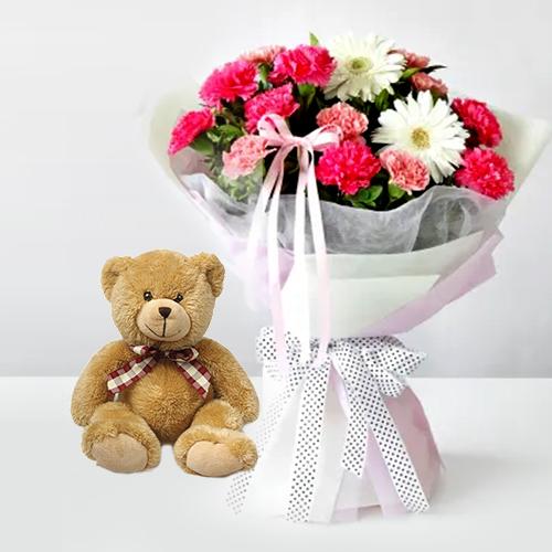 Teddy N Flower Bouquet-Birthday Gift For Daughter In Law