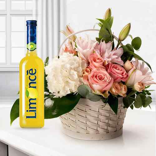 Seasonal Flower Basket N Limoncello-Best Birthday Presents For Sister
