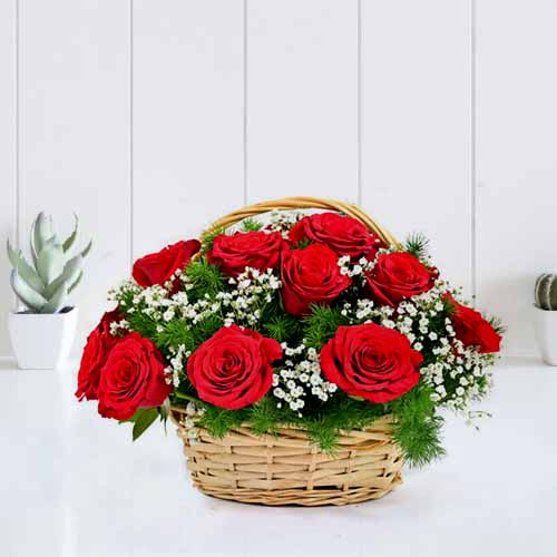 Basket Of Roses-Rose Arrangements For Valentine's Day