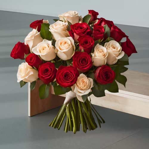 Red And White Rose-Send Anniversary Flowers For Wife