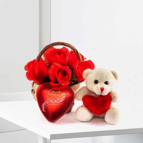 Romantic Red Roses And Bear