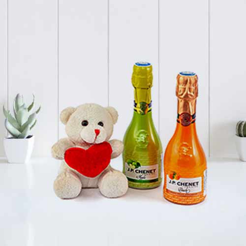 Champagne With Teddy Bear-1st Anniversary Gift For GF
