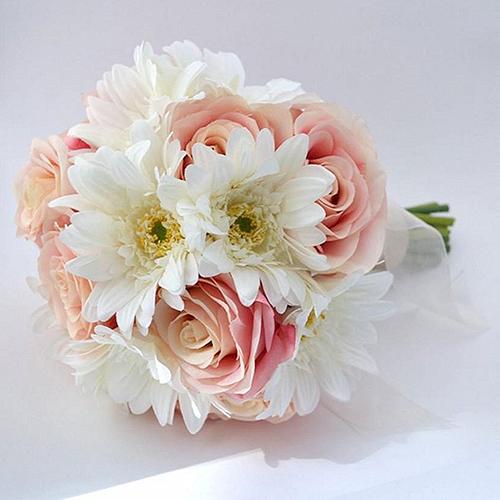 Pink Roses And White Gerberas