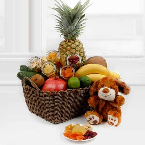 Exotic Fruit Basket With Puppy