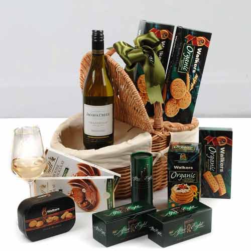 Basket Of Walkers And Chardonnay-Retirement Gifts For Dad