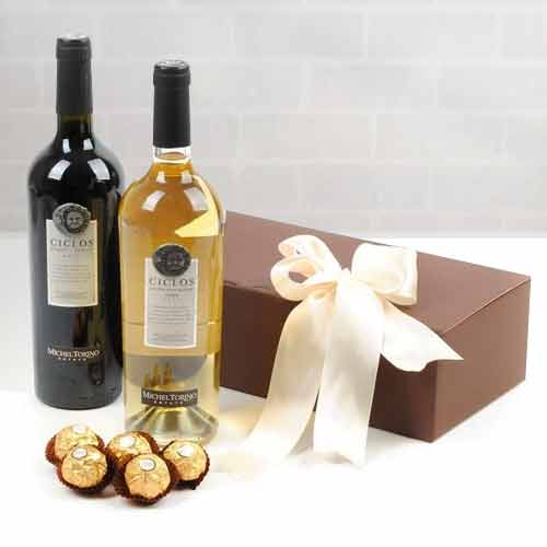Red N White Wine With Ferrero-Engagement Gifts For Couples