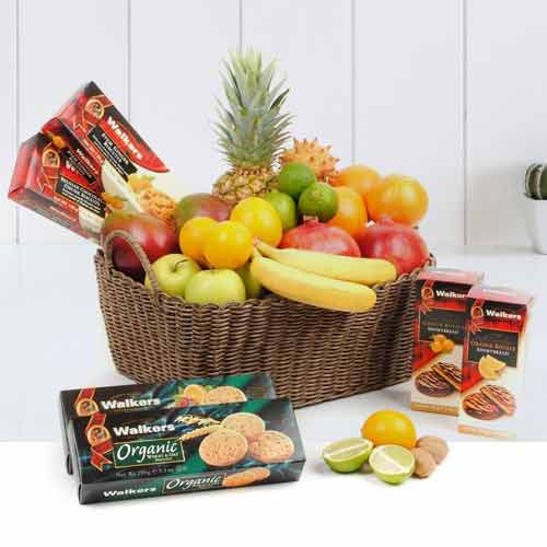 Fruit Basket And Organic Biscuits-Food Baskets To Send For Sympathy