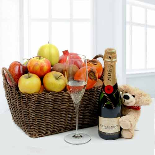 Moet With Fruits And Teddy-Graduation Gift For Sister