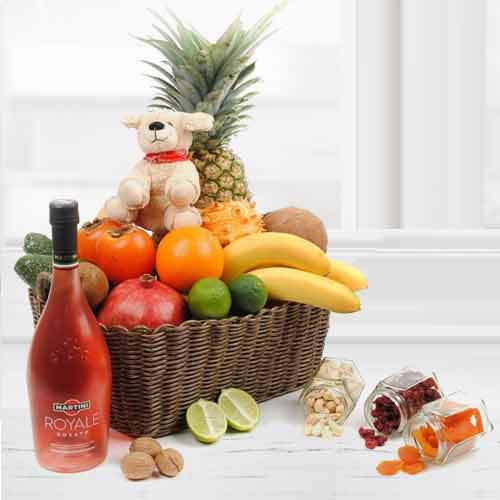 Martini Rosato And Fruits With Teddy-Big Sister Birthday Gifts