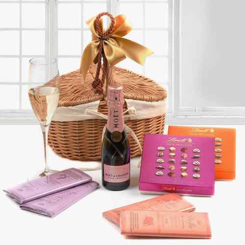 Moet Rose And Chocolate Basket-Best Gift For Wife On Her Birthday