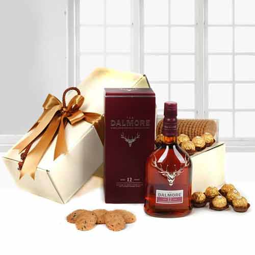 Dalmore Whiskey With Chocolates And Buscuit-Birthday Gifts For Dad