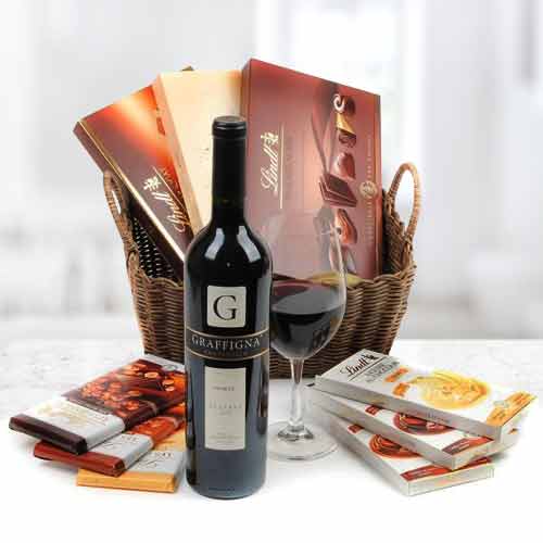 Chocolate Basket With Quality Wine-Best Friend Birthday Gifts Long Distance