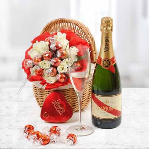 Sweet Bouquet With GH Mumm Champagne-Gift Basket Ideas For Girlfriend