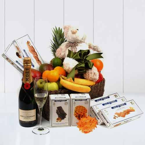 Immense Love With Fruits And Champagne-Champagne Gift Basket Delivery