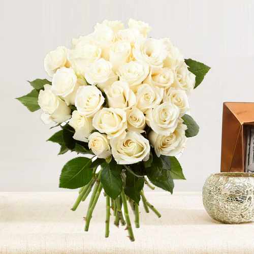 24 White Roses Bouquet-Birthday Gift For Grandmother