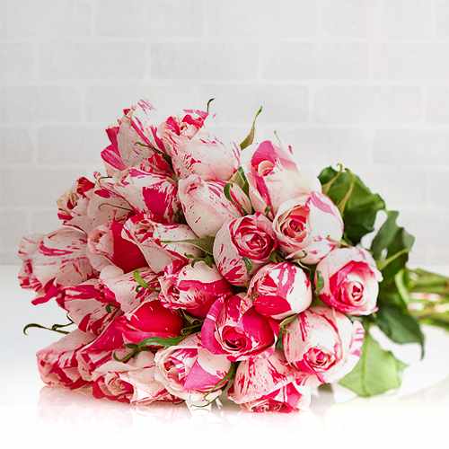 24 White Roses Tinged With Pink-Gifts For My Grandma