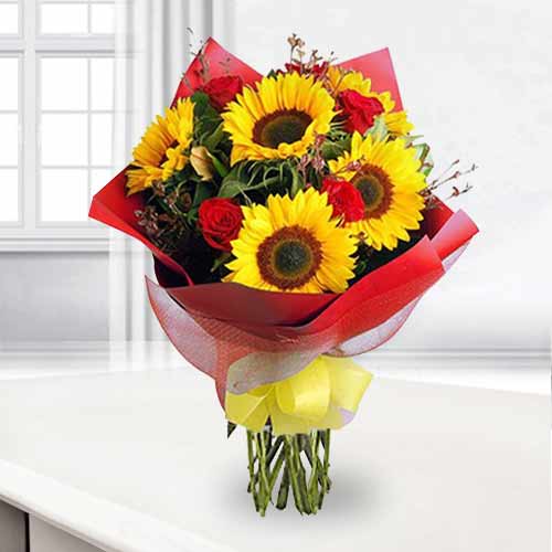 Celebrate Sunflowers With Rose-Get Well Soon Bouquet Delivery