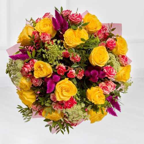 Beautiful Yellow N Pink Roses Bouquet-Bouquet For Get Well Soon