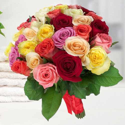 Bouquet Of Multi-coloured Roses-Flowers For Someone Sick