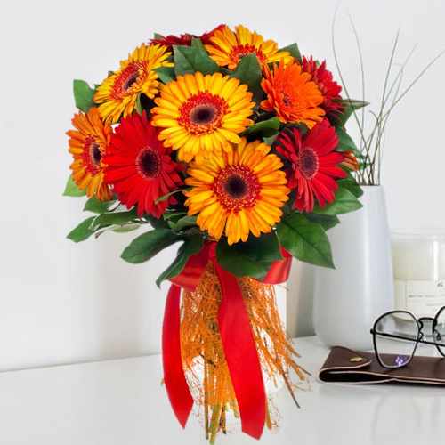 Gerbera Bouquet Of Red N Orange-Well Wishes Flowers Delivery