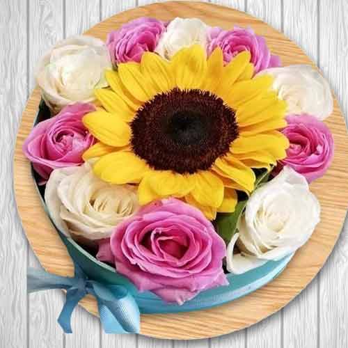 Everlasting Smile With Colors-Send Rose And Sunflower