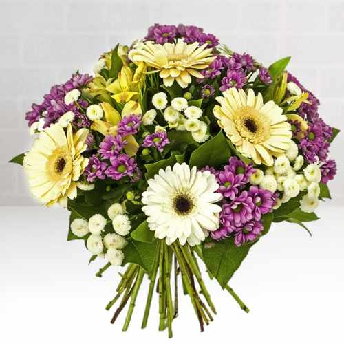 Bouquet Of Yellow N Purple Flowers-Birthday Ideas For Sister