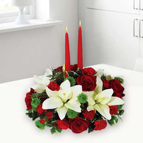 Christmas Centerpiece Of White N Red-Christmas Centerpiece Delivery
