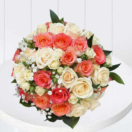 Cream N Salmon Roses Bouquet-Congratulations Flower Arrangements