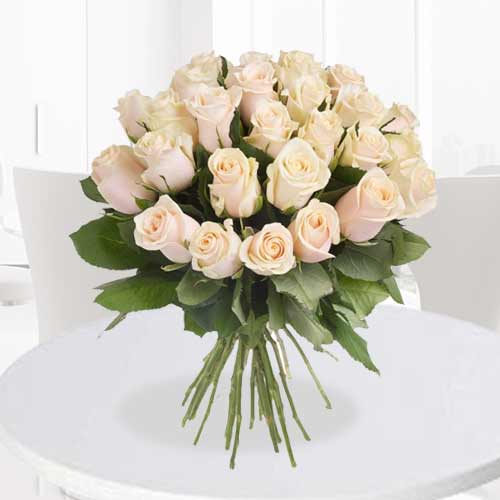 Cream Roses Bouquet-Send Long Stem White Roses