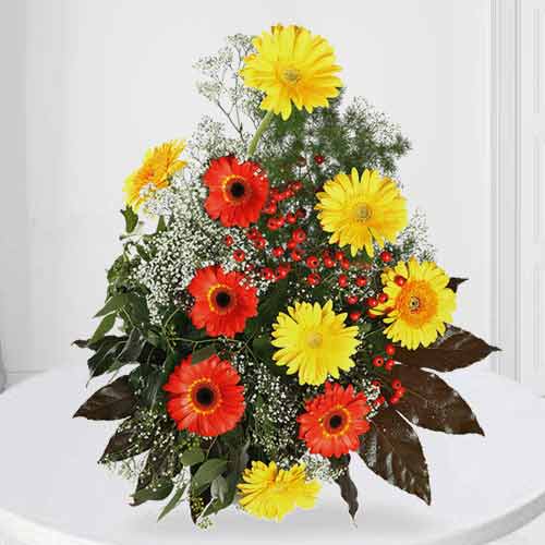 Arrangement Of Orange N Yellow Flowers-Flower Delivery For Funeral Home