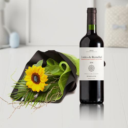 Sunflower N Wine-Order Flowers And Wine