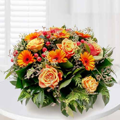 Arrangement Of Orange Flowers-Flowers For A Grieving Friend