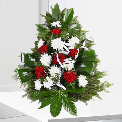Arrangement Of Red N White Flowers-Funeral Flowers Delivered Tomorrow