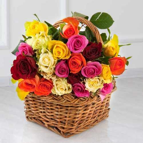Multicolor Roses Basket-Roses For Wife Send To Italy
