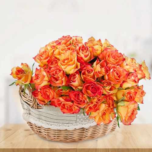 Orange Roses Basket-Send Flower Baskets Across Italy