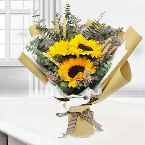 3 Sunflowers Bouquet-60th Birthday Gift Ideas For Women