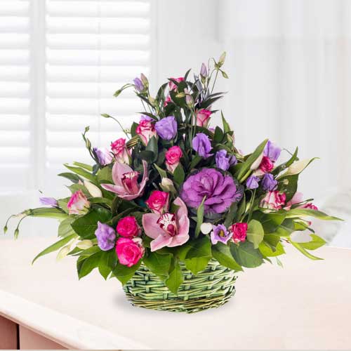 Purple N Pink Flowers Basket